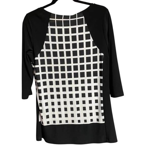Picadilly Black And White Pullover Blouse Top 3/4 Sleeve Stretchy - SZ M - NWT - Picture 8 of 8